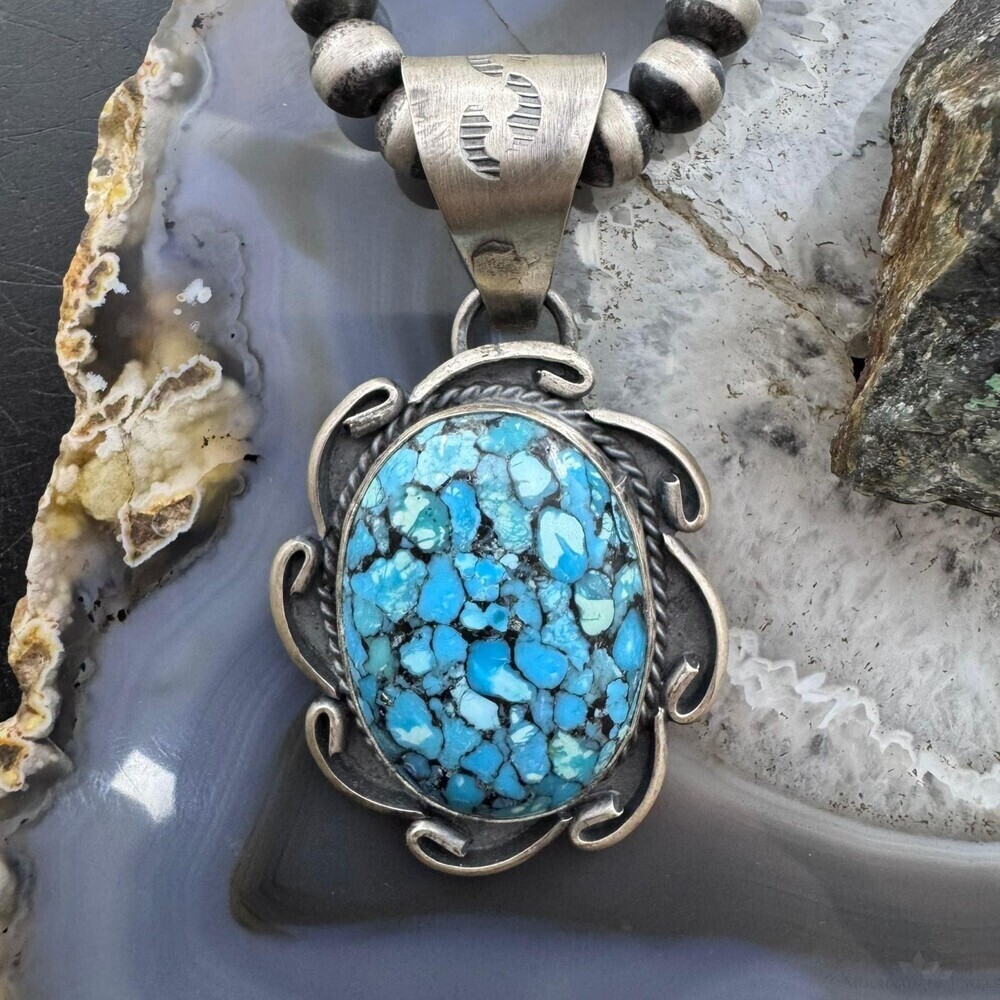 Gilbert Nez Native American Sterling Composite Kingman Turquoise Pendant